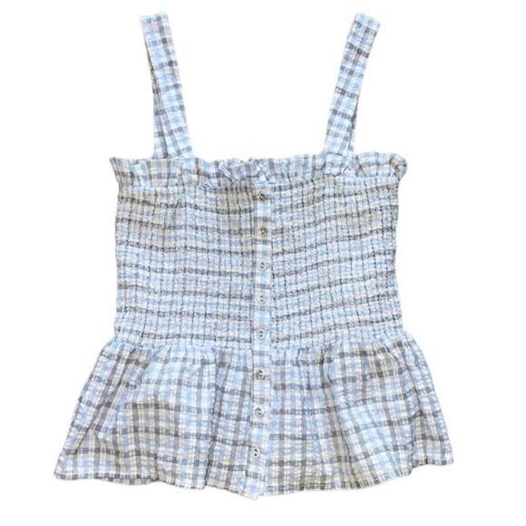 Forever 21‎ Plaid Ruched Smocked Ruffle Tank Top Medium - Picture 1 of 5